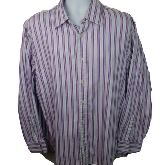 Official Michael Kors Mens White/Purple/Gray Long Sleeve Button Up Shirt XXL - Picture 1 of 7